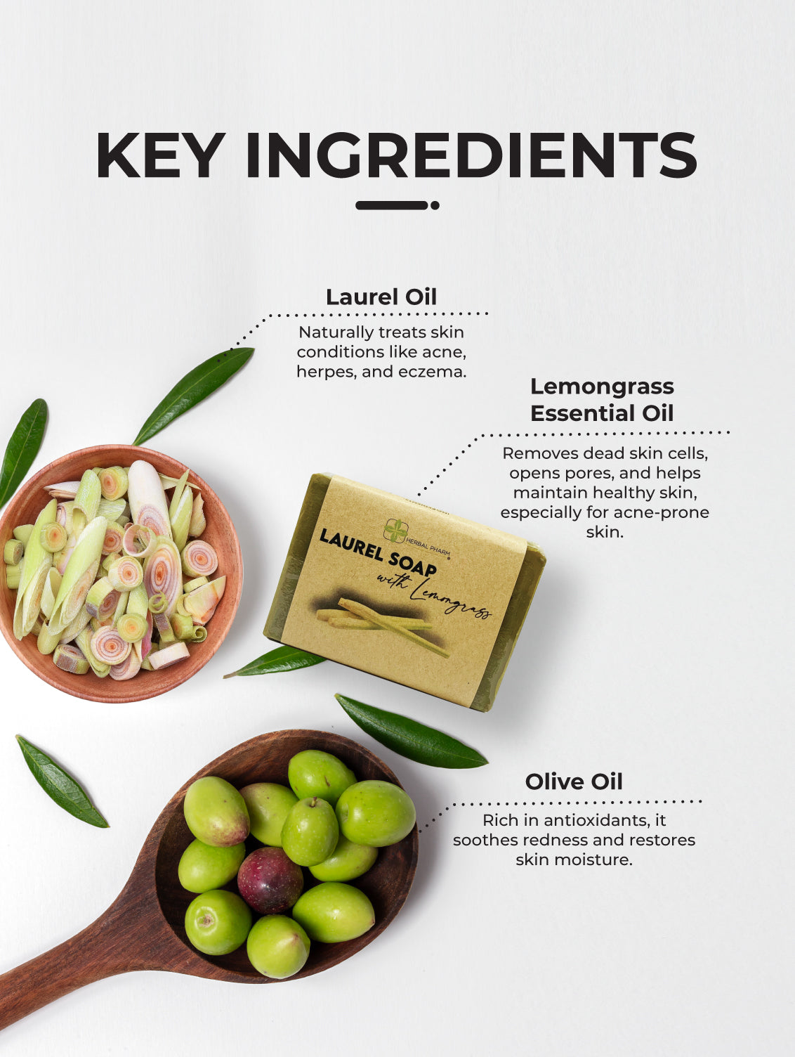 Herbal Pharm Aleppo Laurel Soap with Lemongrass 125g - Herbal Pharm Singapore