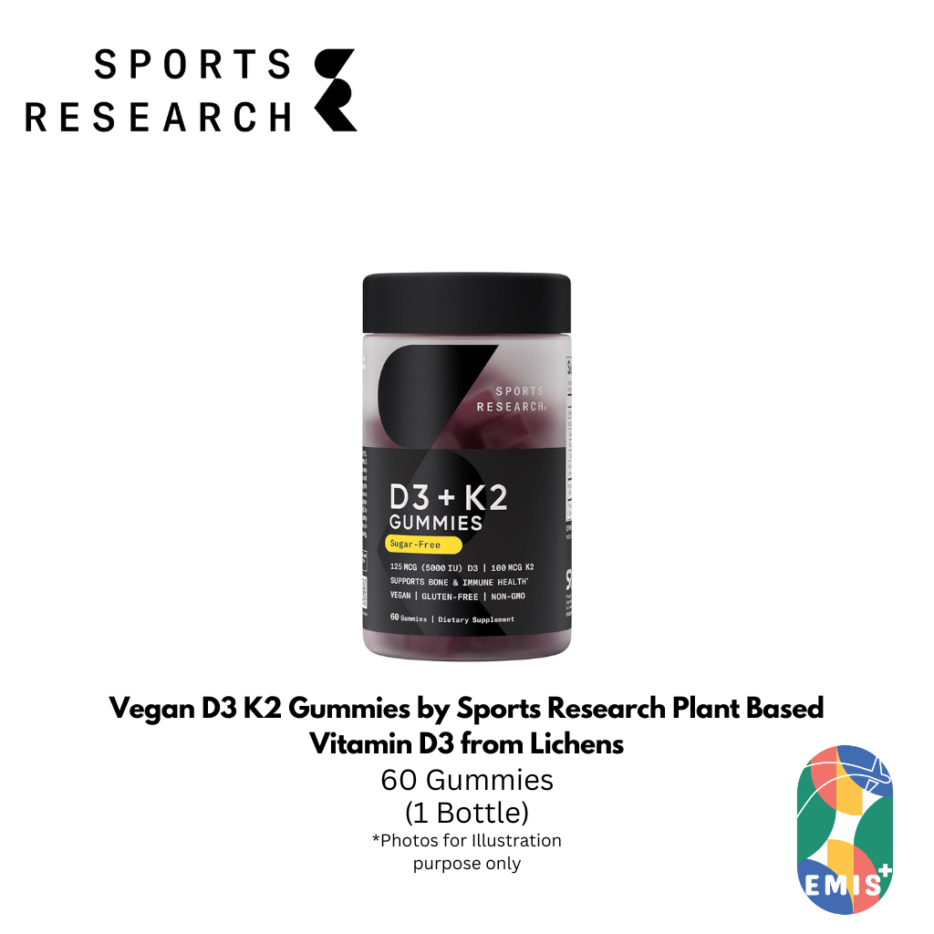 Vegan D3 K2 Gummies by Sports Research Plant Based Vitamin D3 from Lichens with Chickpea Derived K2 Sugar Free Non GMO Gluten