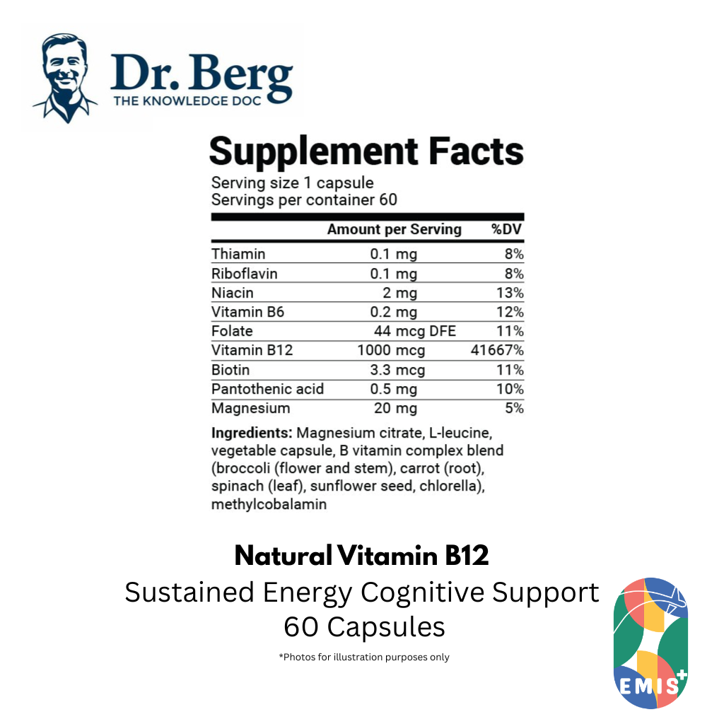 Dr. Berg Natural Vitamin B12 - 1000 mcg Methylcobalamin with B Complex & Magnesium - Boost Energy & Focus