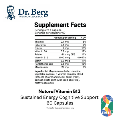 Dr. Berg Natural Vitamin B12 - 1000 mcg Methylcobalamin with B Complex & Magnesium - Boost Energy & Focus
