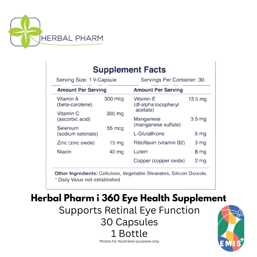 Herbal Pharm i 360 Eye Health Supplement with Lutein and Zeaxanthin 30 V Capsules – Buy in Singapore | EMIS+ Medical Supplies
