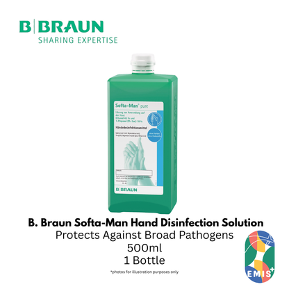 Bbraun Softa-Man Hand Disinfection Solution with Pump 500ml – Fast, Effective Antimicrobial Protection – buy online from EMIS+ Singapore medical supplies