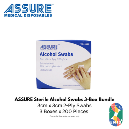 ASSURE Alcohol Swab Sterile 3cm x 3cm 2-Ply 200 Pieces per Box — buy online at EMIS+ medical supplies Singapore