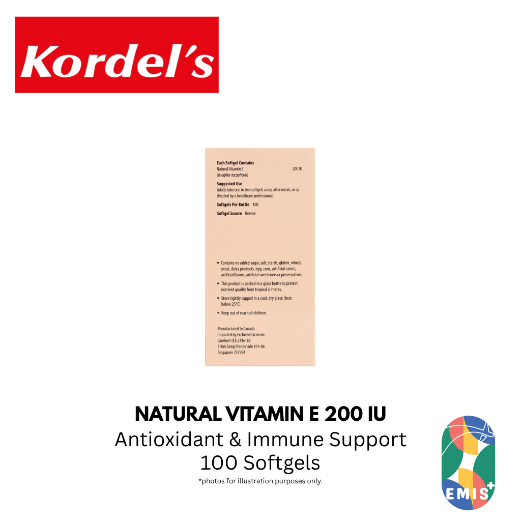 KORDEL’S NATURAL VITAMIN E 200 IU – product detail view 5 | EMIS+ Singapore medical supplies