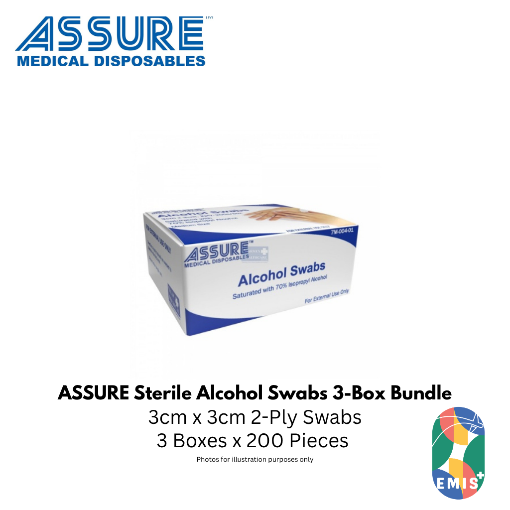 [Bundle of 3] ASSURE Alcohol Swab Sterile 3cm x 3cm 2-Ply 200 Pieces p — Medical Equipment, product view 3 | EMIS+ Singapore
