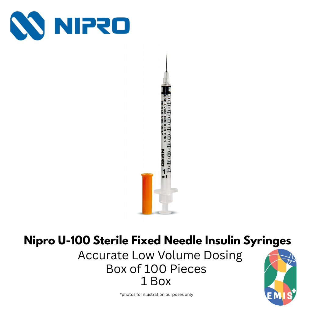 Nipro Insulin Syringe – U-100, Fixed Needle, Sterile (0.3ml / 0.5ml / 1ml) – Nipro medical device available at EMIS+ Singapore