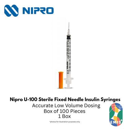 Nipro Insulin Syringe – U-100, Fixed Needle, Sterile (0.3ml / 0.5ml / 1ml) – Nipro medical device available at EMIS+ Singapore