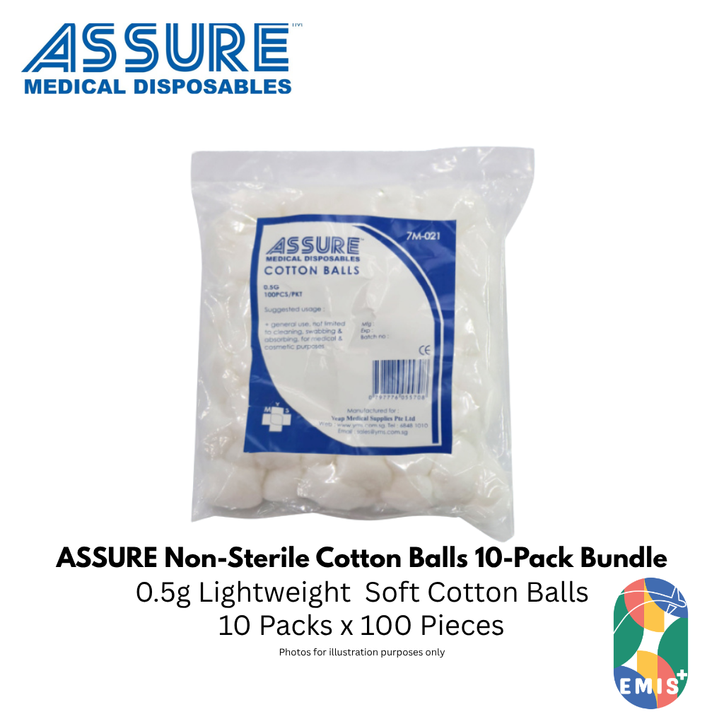 ASSURE Cotton Ball Non-Sterile 0.5g 100 Pieces per Pack — buy online at EMIS+ medical supplies Singapore