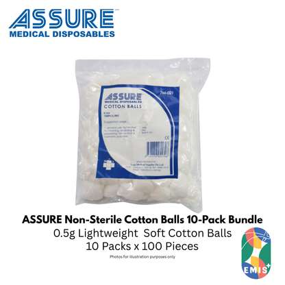 ASSURE Cotton Ball Non-Sterile 0.5g 100 Pieces per Pack — buy online at EMIS+ medical supplies Singapore
