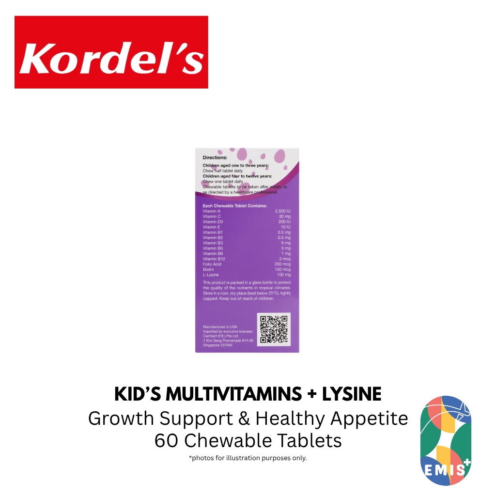 KORDEL’S KID’S MULTIVITAMINS + LYSINE – product detail view 6 | EMIS+ Singapore medical supplies