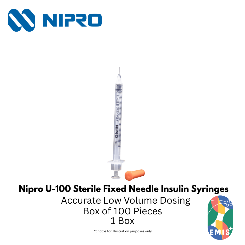 Nipro Insulin Syringe – U-100, Fixed Needle, Sterile (0.3ml / 0.5ml / 1ml) – Nipro medical device available at EMIS+ Singapore