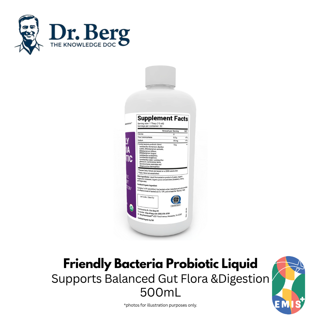 Dr. Berg Friendly Bacteria Probiotic Liquid: 12 Strains for Optimal Gut Health - 16.3 fl oz