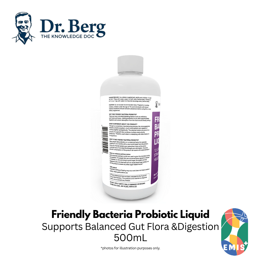 Dr. Berg Friendly Bacteria Probiotic Liquid: 12 Strains for Optimal Gut Health - 16.3 fl oz