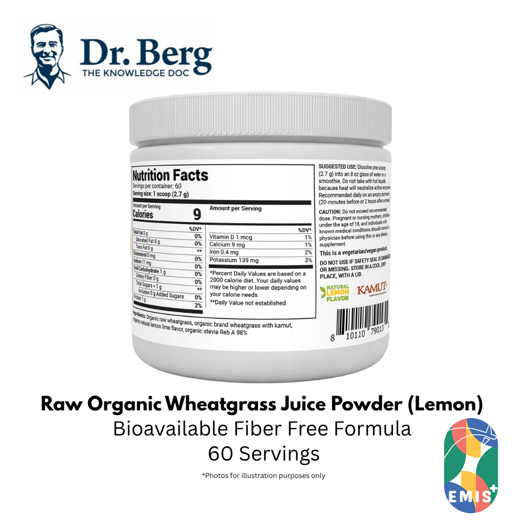 Dr Berg Raw Organic Wheatgrass Juice Powder with Lemon USDA Certified Nutrient Dense Superfood Drink