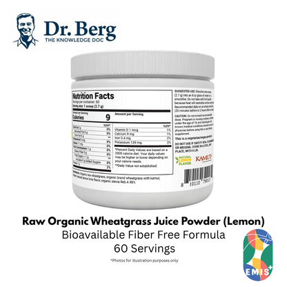 Dr Berg Raw Organic Wheatgrass Juice Powder with Lemon USDA Certified Nutrient Dense Superfood Drink