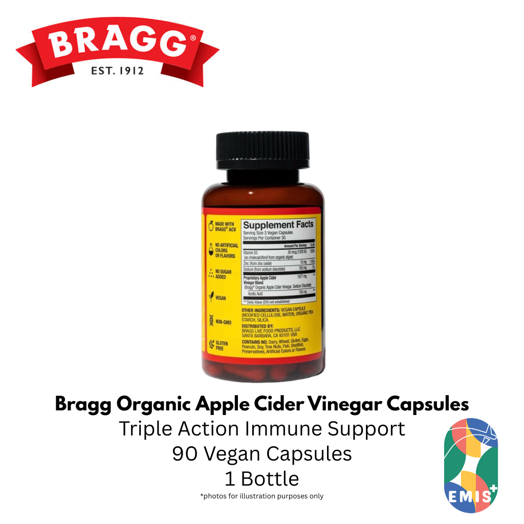 Bragg Apple Cider Vinegar Capsules with Vitamin D and Zinc for Immunity and Weight Management — product image 3, EMIS+ Singapore medical supplies