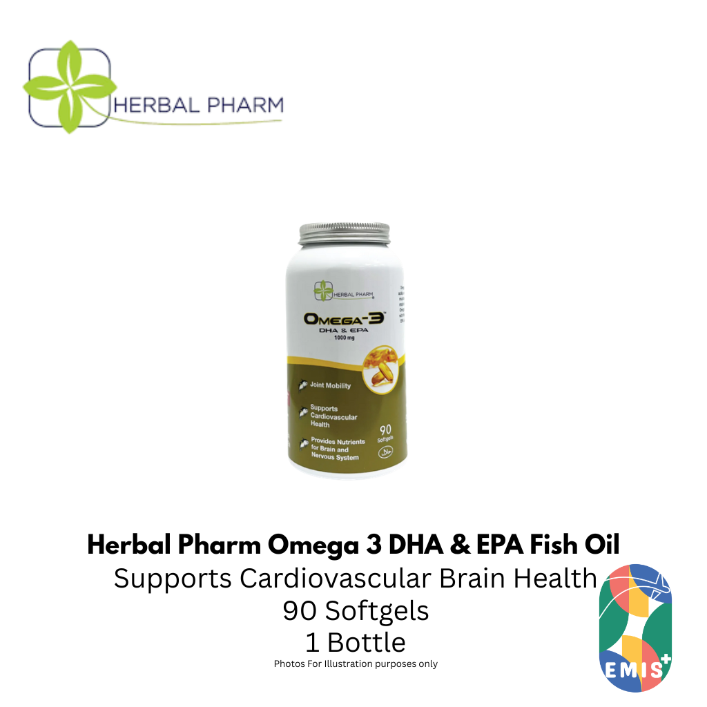 Herbal Pharm Omega 3 DHA and EPA Fish Oil Supplement for Heart Brain and Joint Health 90 S | Singapore | EMIS+