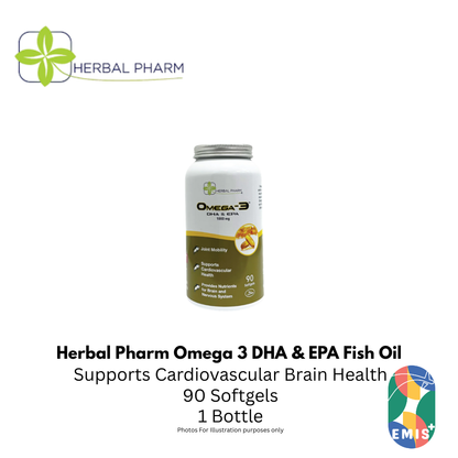 Herbal Pharm Omega 3 DHA and EPA Fish Oil Supplement for Heart Brain and Joint Health 90 S | Singapore | EMIS+