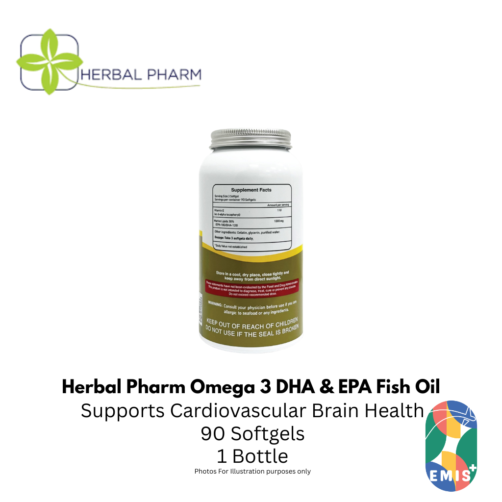 Herbal Pharm Omega 3 DHA and EPA Fish Oil Supplement for Heart Brain and Joint Health 90 S | Singapore | EMIS+