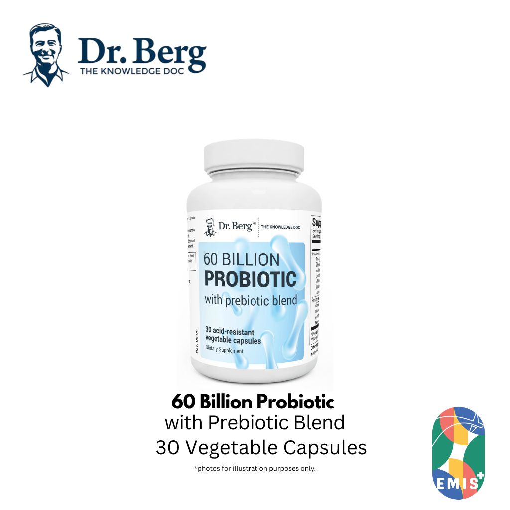 Dr. Berg Probiotics with Prebiotic Blend - Max Strength 60 Billion CFU - 30 Capsules – buy online from EMIS+ Singapore medical supplies