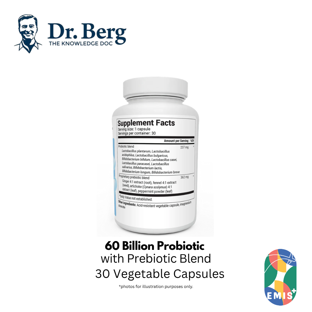 Dr. Berg Probiotics with Prebiotic Blend - Max Strength 60 Billion CFU - 30 Capsules product image 2 – EMIS+ Singapore