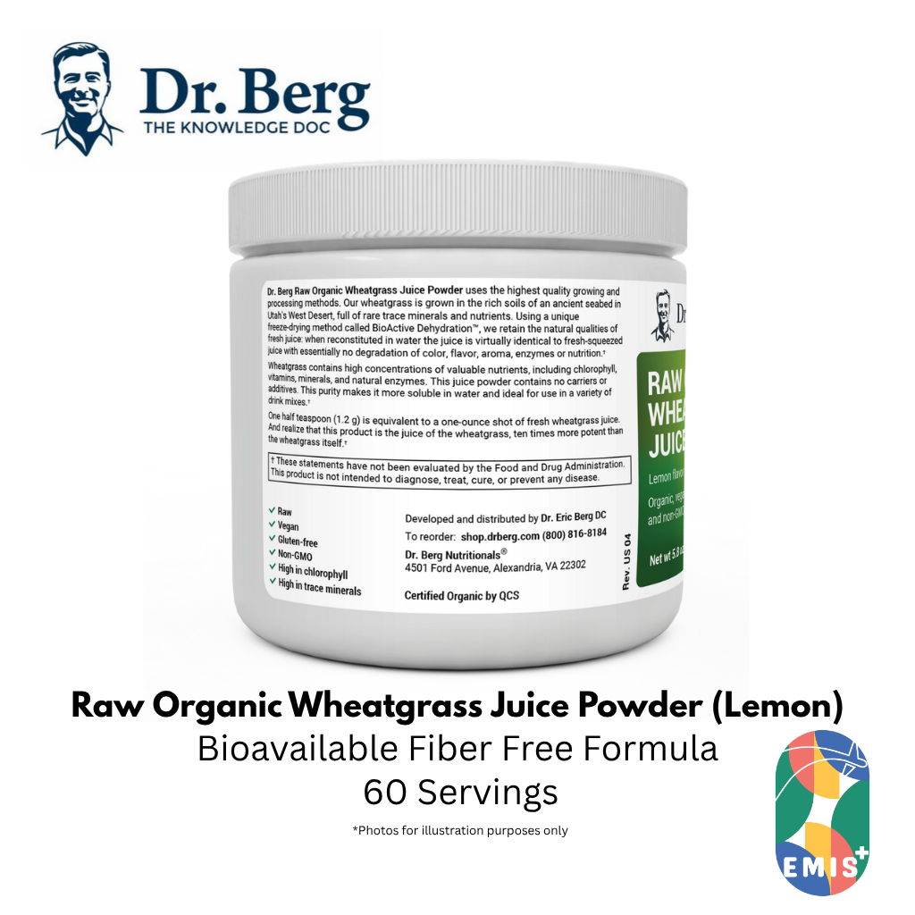 Dr Berg Raw Organic Wheatgrass Juice Powder with Lemon USDA Certified Nutrient Dense Superfood Drink