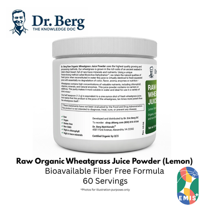 Dr Berg Raw Organic Wheatgrass Juice Powder with Lemon USDA Certified Nutrient Dense Superfood Drink