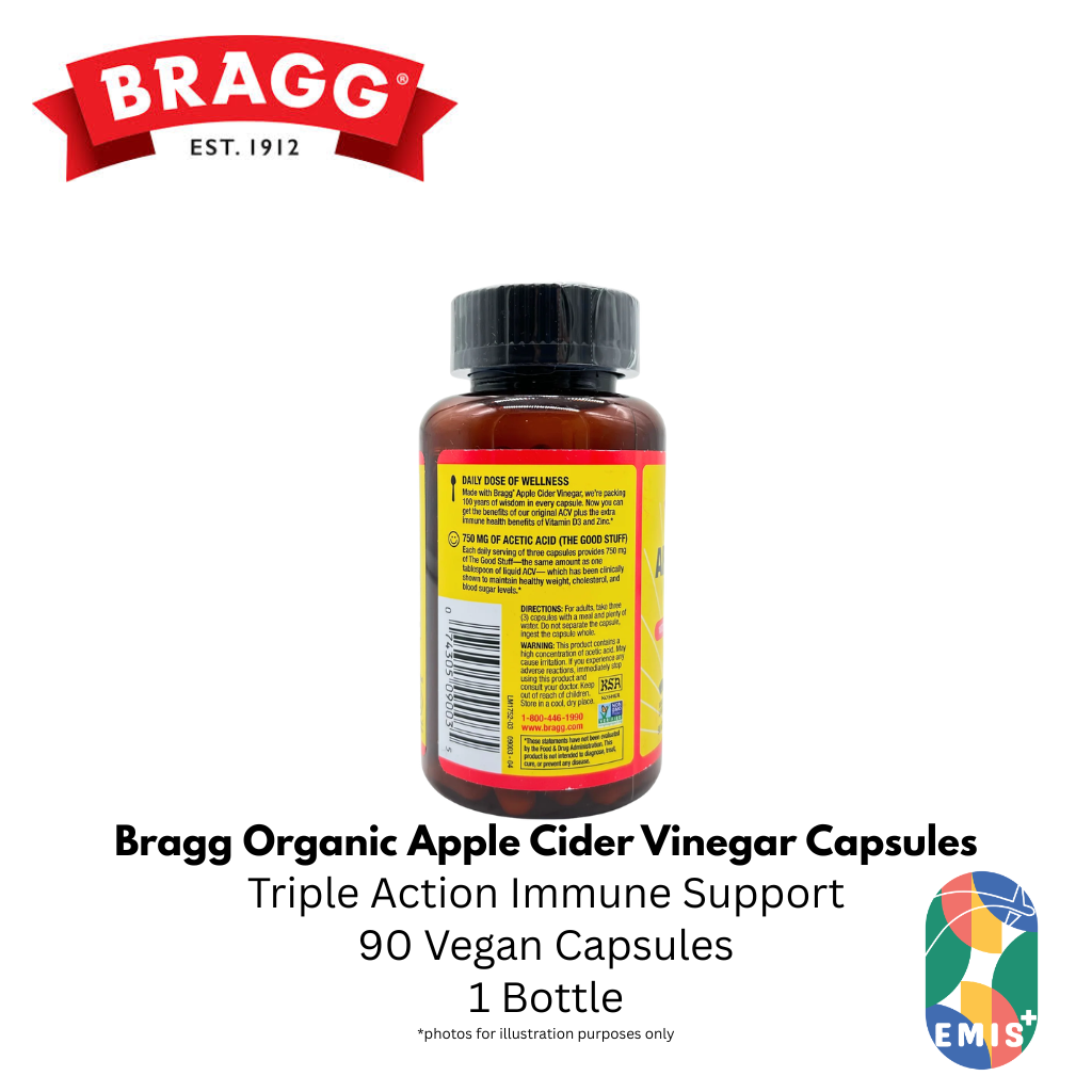 Bragg Apple Cider Vinegar Capsules with Vitamin D and Zinc for Immunity and Weight Management — product image 4, EMIS+ Singapore medical supplies