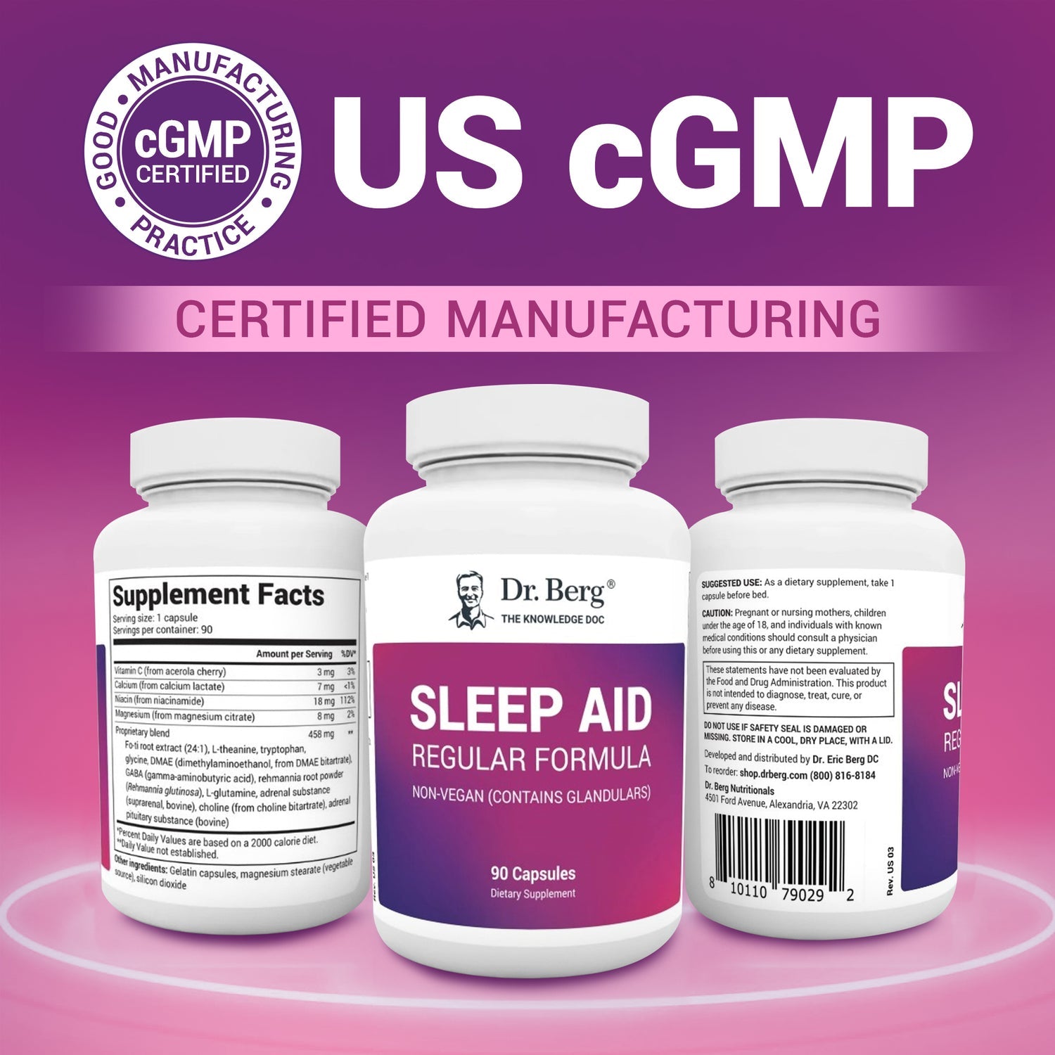 Dr. Berg Sleep Aid Regular Formula - Achieve Restful Nights with 90 Capsules