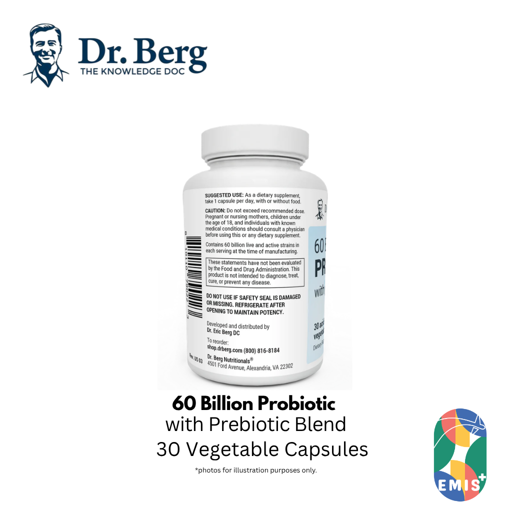 Dr. Berg Probiotics with Prebiotic Blend - Max Strength 60 Billion CFU - 30 Capsules product image 3 – EMIS+ Singapore