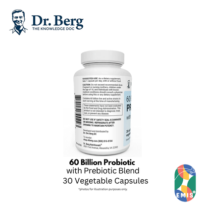 Dr. Berg Probiotics with Prebiotic Blend - Max Strength 60 Billion CFU - 30 Capsules product image 3 – EMIS+ Singapore
