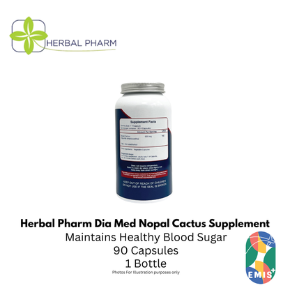 Herbal Pharm Dia Med Nopal Cactus 90 V Capsules Blood Sugar and Cholesterol Support Supple | Singapore | EMIS+