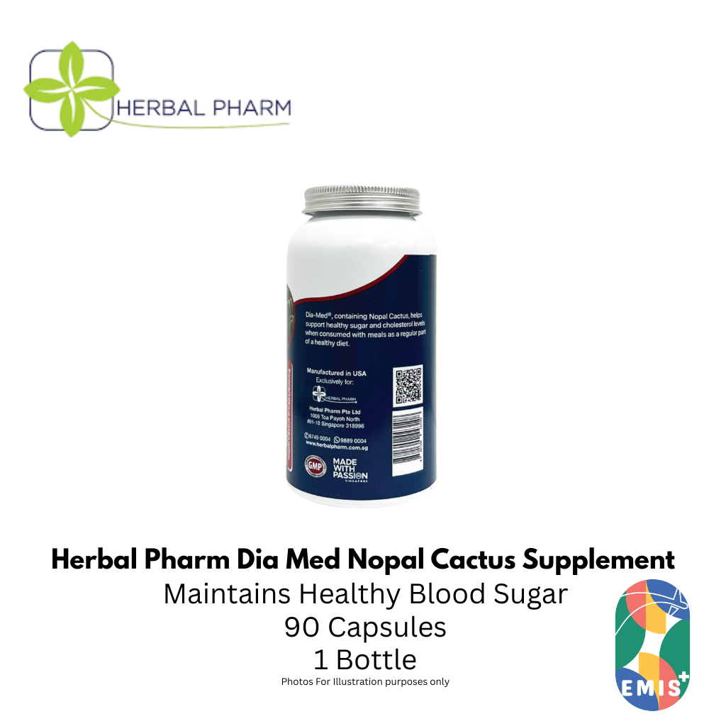 Herbal Pharm Dia Med Nopal Cactus 90 V Capsules Blood Sugar and Cholesterol Support Supple | Singapore | EMIS+
