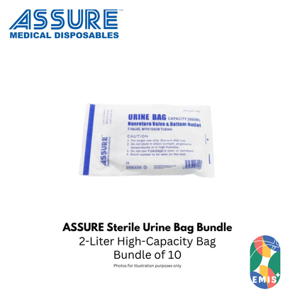 Bundle of 10 Assure Urine Bag Sterile 2L T-Outlet with 120cm Tubing (image 2)