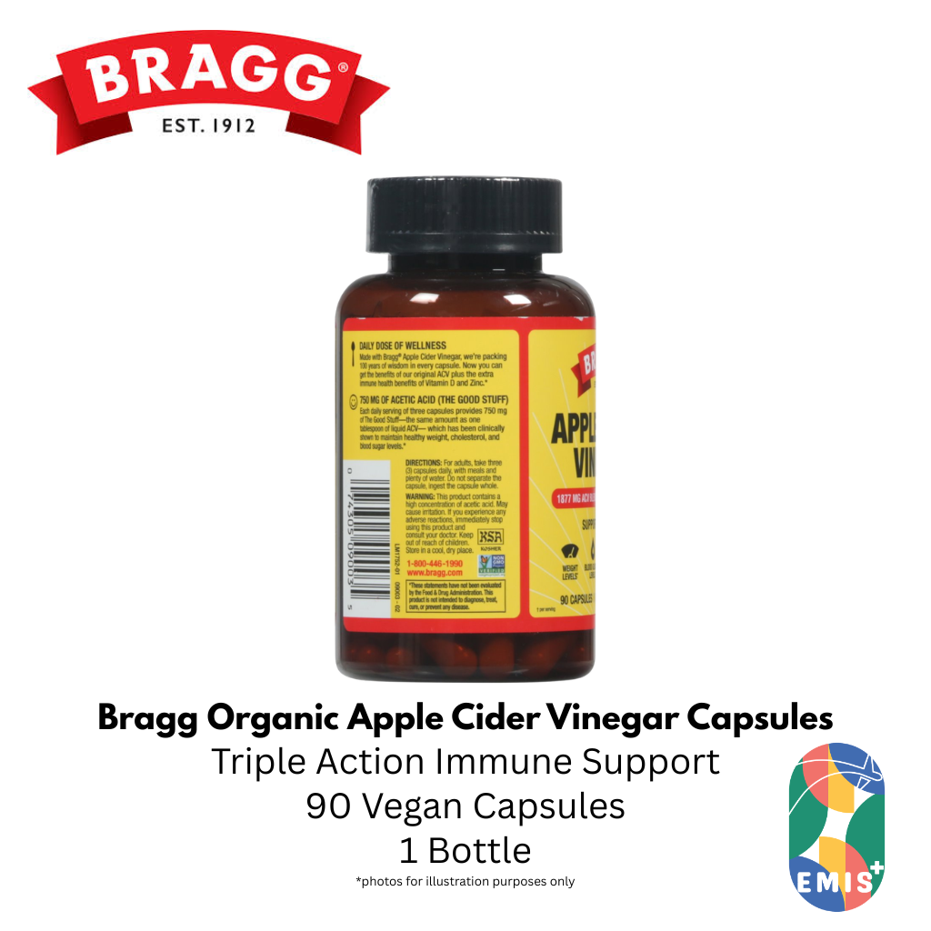Bragg Apple Cider Vinegar Capsules with Vitamin D and Zinc for Immunity and Weight Management — product image 2, EMIS+ Singapore medical supplies