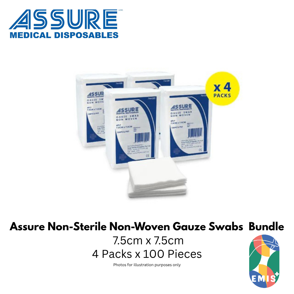Bundle of 4 Assure Gauze Swab Non-Woven Non-Sterile 7.5cm x 7.5cm 4-Ply 100pcs