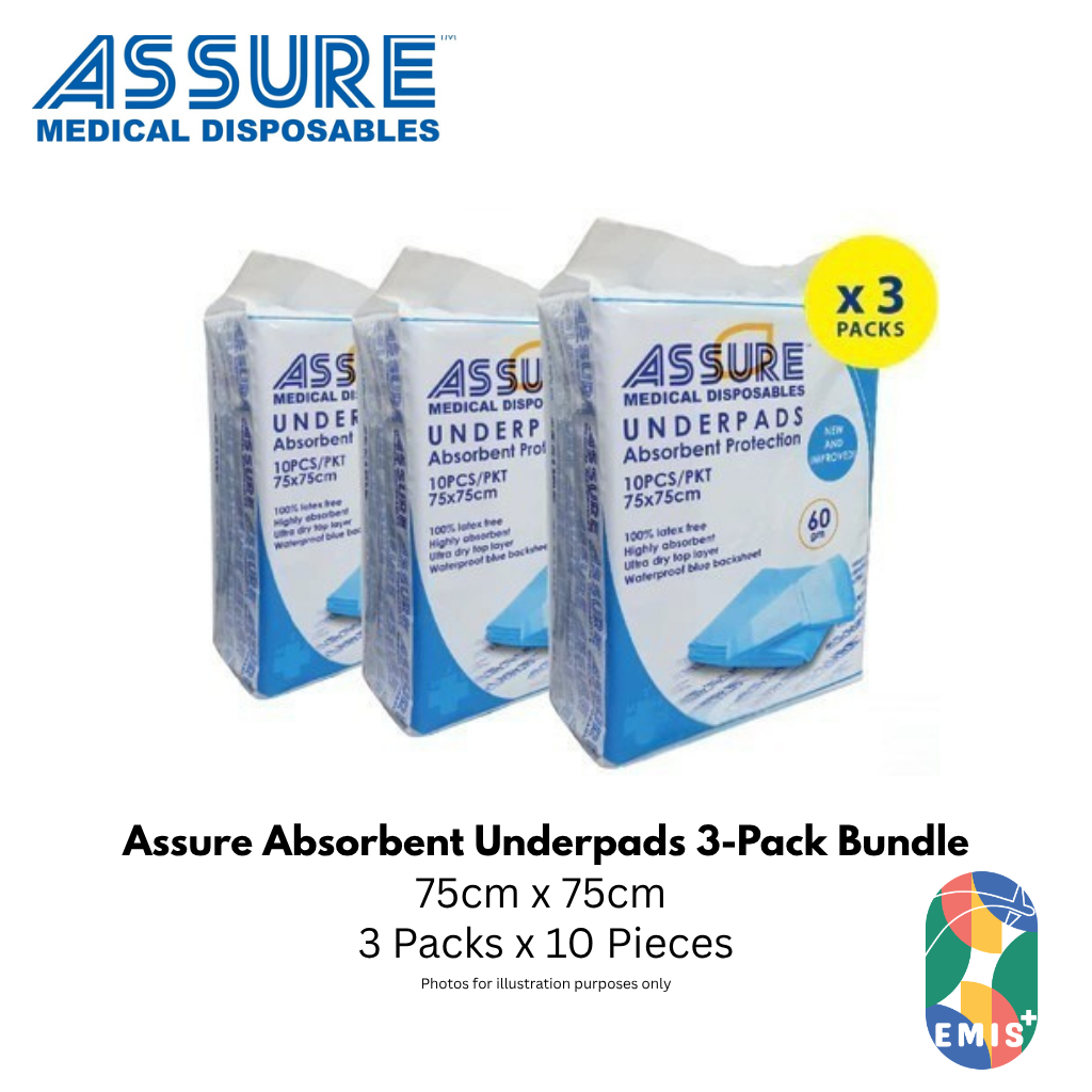 Bundle of 3 ASSURE Underpads 30" X 30" 75cm X 75cm 60G 10s Per Pack