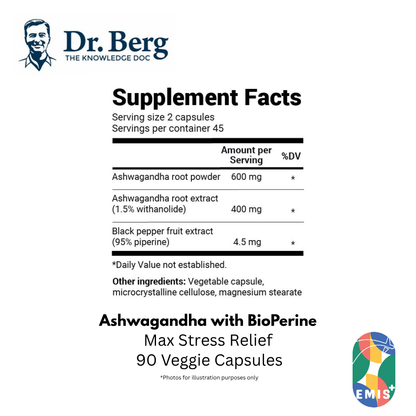Dr. Berg Ashwagandha with BioPerine: Max Stress Relief (90 Veggie Capsules) – Buy in Singapore | EMIS+ Medical Supplies