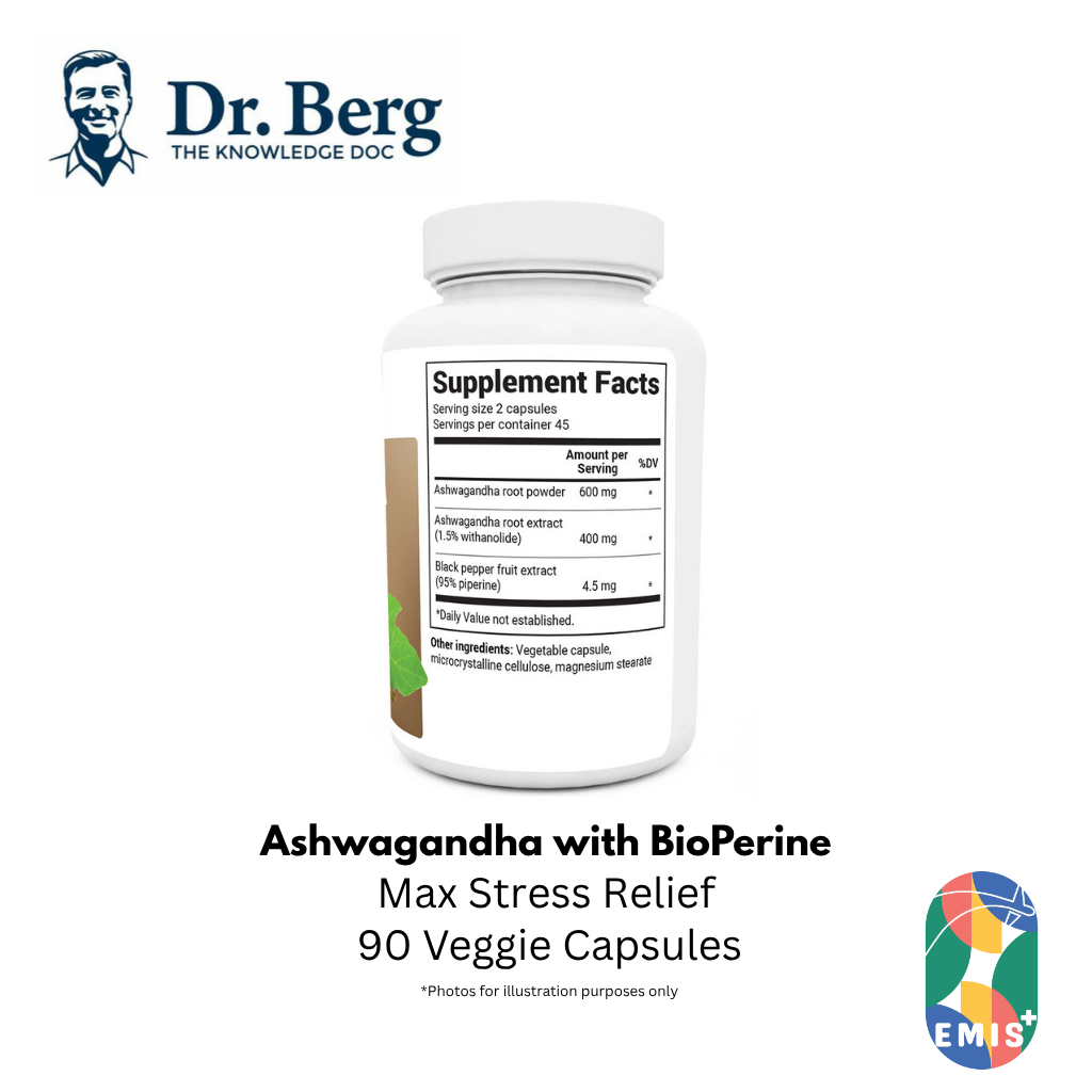 Dr. Berg Ashwagandha with BioPerine: Max Stress Relief (90 Veggie Capsules) – Buy in Singapore | EMIS+ Medical Supplies