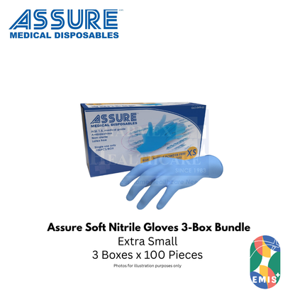 Bundle of 3 ASSURE Soft Nitrile Gloves Powder Free Blue 100 Pcs Per Box (image 2)