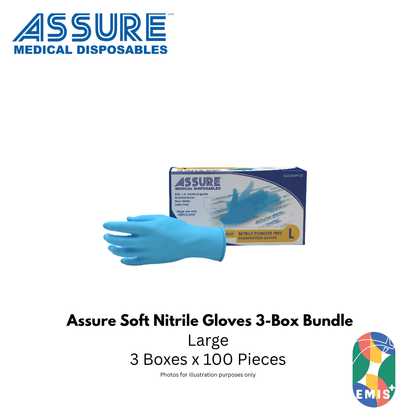 Bundle of 3 ASSURE Soft Nitrile Gloves Powder Free Blue 100 Pcs Per Box (image 3)