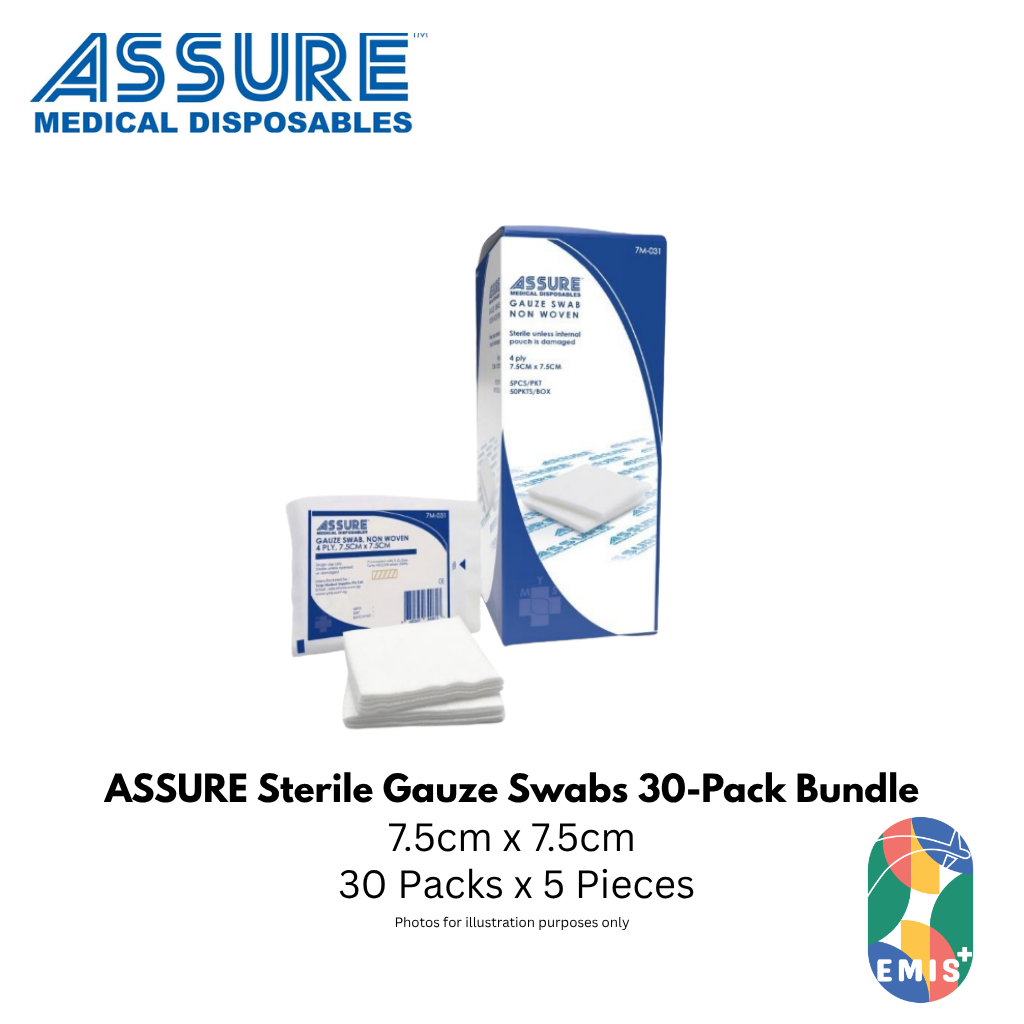 ASSURE Sterile Gauze Swab 7.5cm x 7.5cm 12-Ply Bundle of 30 (5 Pieces per Pack) - view 1