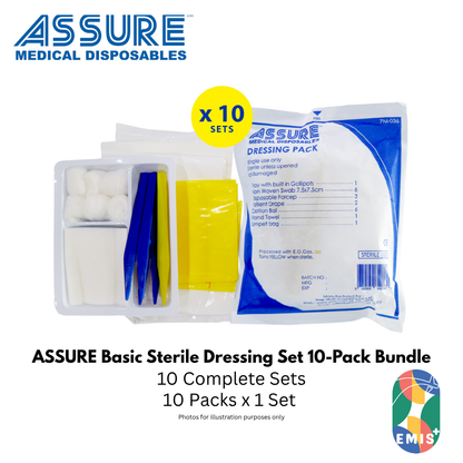 ASSURE Basic Dressing Set Bundle of 10 – Sterile Disposable Dressing Pack - view 1