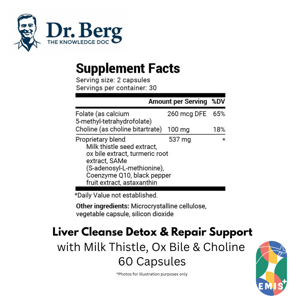 Dr. Berg Liver Cleanse Detox & Repair with Milk Thistle, Ox Bile & Choline - 60 Capsules | Singapore | EMIS+
