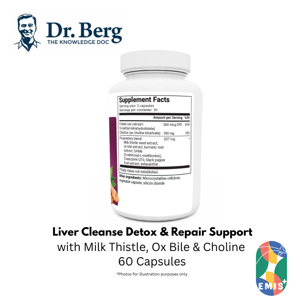 Dr. Berg Liver Cleanse Detox & Repair with Milk Thistle, Ox Bile & Choline - 60 Capsules | Singapore | EMIS+