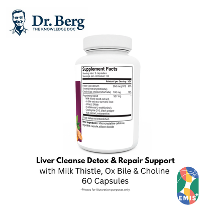 Dr. Berg Liver Cleanse Detox & Repair with Milk Thistle, Ox Bile & Choline - 60 Capsules | Singapore | EMIS+