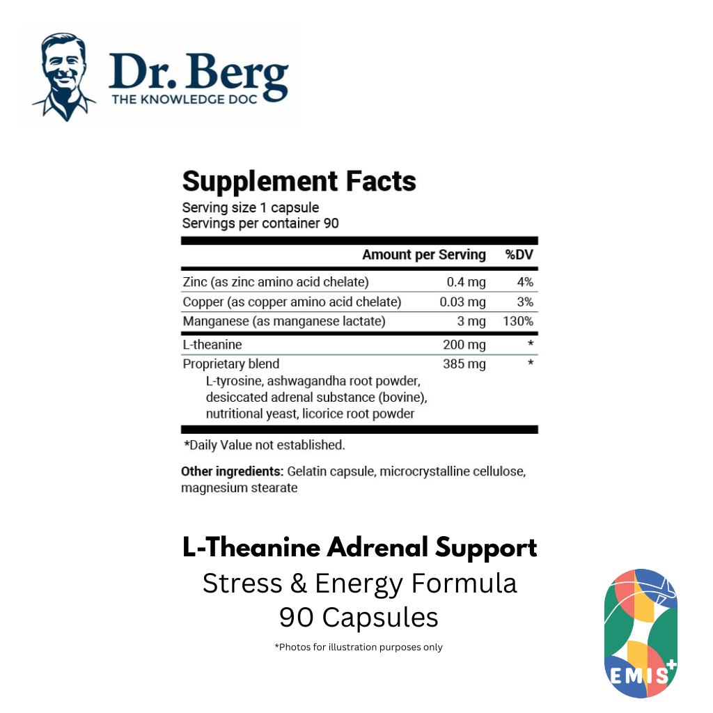 Dr. Berg L-Theanine Adrenal Support - Stress & Energy Formula (90 Capsules) product image 2 – EMIS+ Singapore