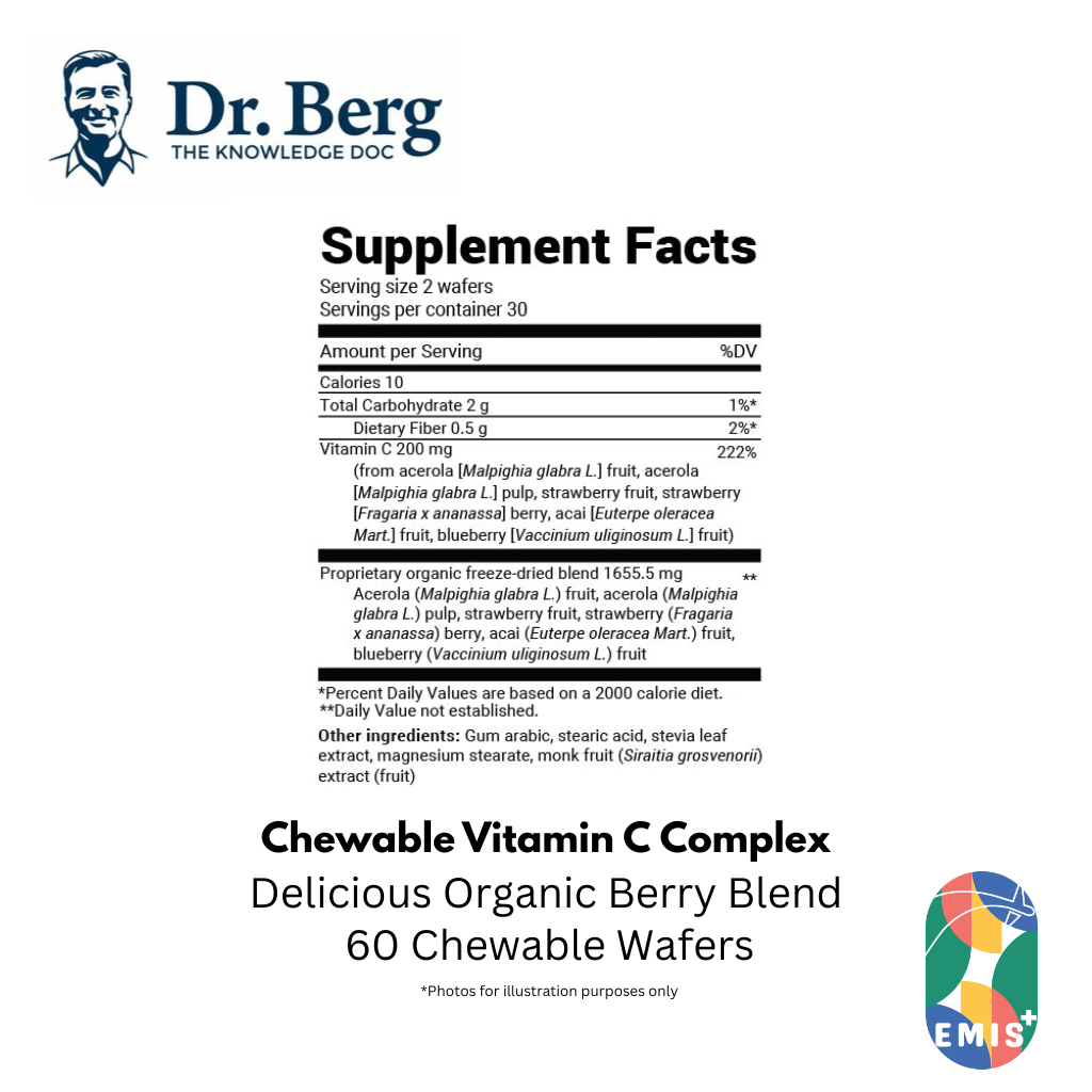 Dr. Berg Chewable Vitamin C Complex: Delicious Organic Berry Blend - 60 Wafers product image 2 – EMIS+ Singapore