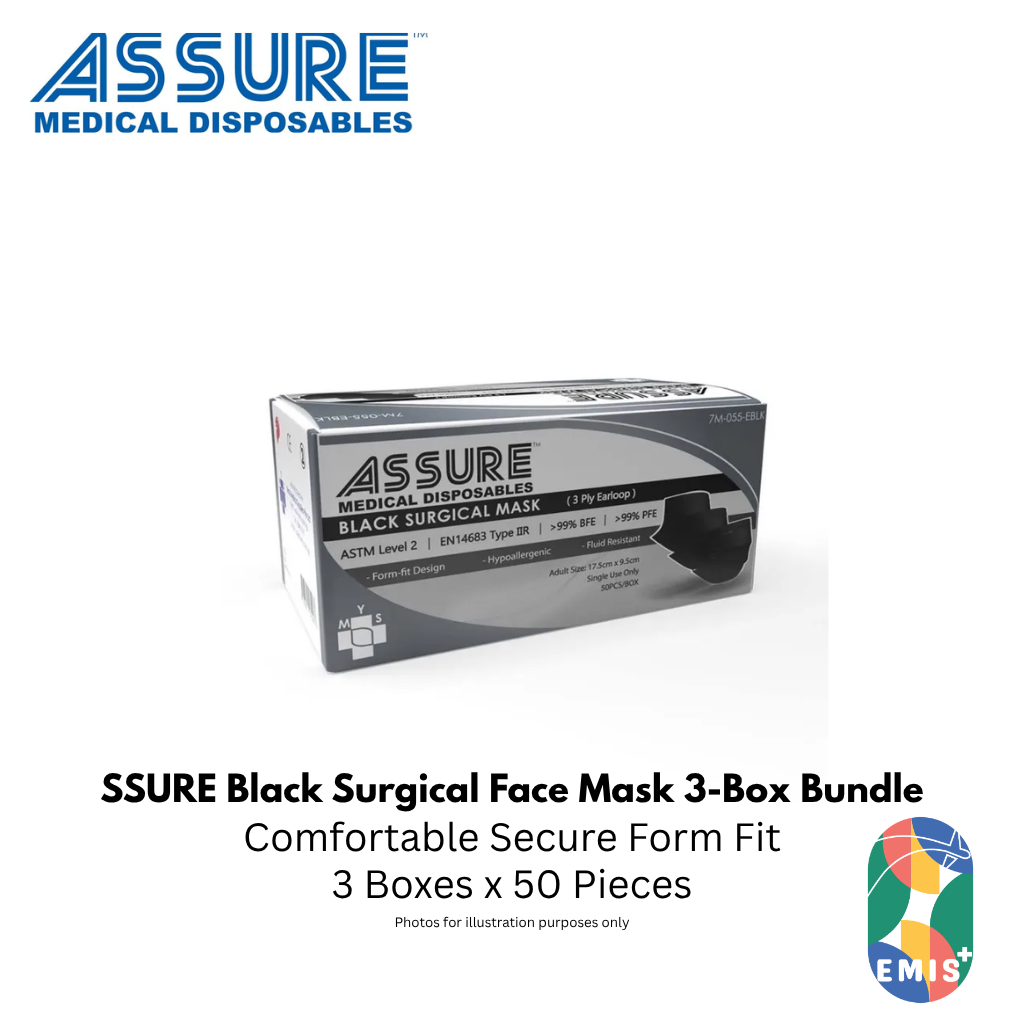 Bundle of 3 ASSURE Black Surgical Face Mask 3 Ply with Earloop 50 Pieces per Box (image 3)
