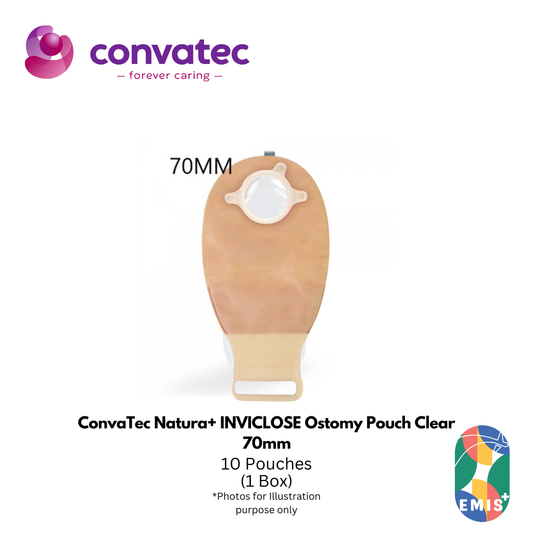 ConvaTec Natura+ INVICLOSE Ostomy Pouch – Clear, 70mm | Advanced Drainable Pouch with Anti Clogging Filter & Clip Less Tail C